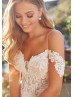Beaded Cold Shoulder Straps Ivory Lace Tulle Princess Wedding Dress